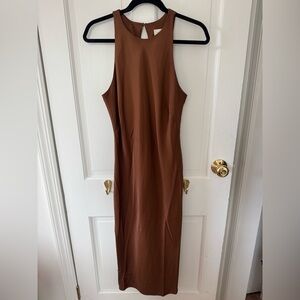 A new day Sleek Brown Sleeveless Midi Dress